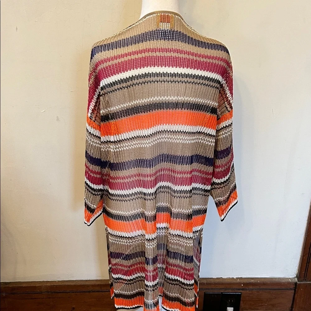 Ruby Rd Striped Multicolor Open-Front Cover up Size M EUC